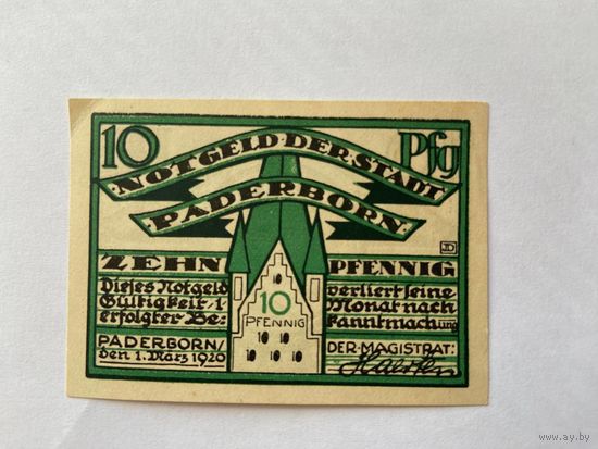 Нотгельд 10 пфеннигов Падерборн. Веймарская республика - 1602