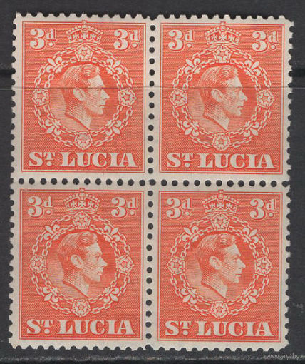 1938 Сент-Люсия /St Lucia** 3d Георг VI  Кварт блок SG#133a