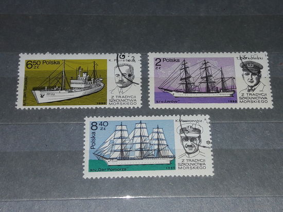 Польша 1980 Флот. Корабли. Парусники. Флотоводцы. 3 марки