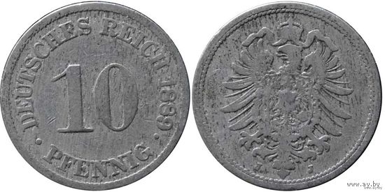 YS: Германия, Рейх, 10 пфеннигов 1889J, KM# 4