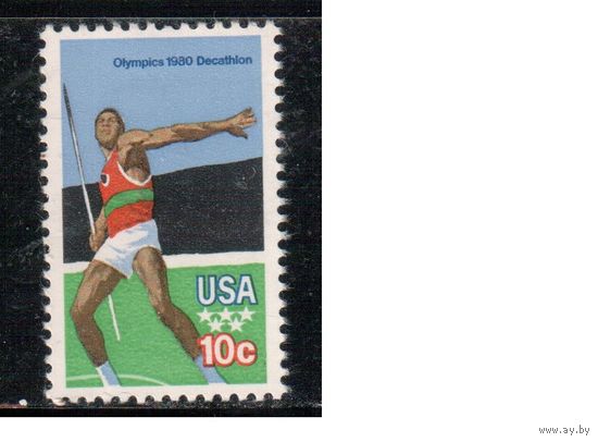 США-1979, (Мих.1395) , ** , Спорт, ОИ-1980 в Москве (одиночка),