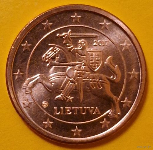 Литва 1 евроцент 2017 стандартная UNC из ролла