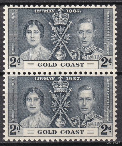 31a.BrKS. Великобритания. Колонии.  Золотой Берег. Коронация Георга VI и Елизаветы. 1937 г. 2P. Mi.#103. MNH. Пара.