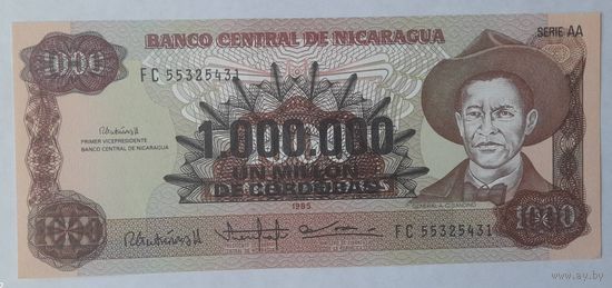 Никарагуа 1000 1985 года надпечатка 1000000 кордоба 1990 года UNC