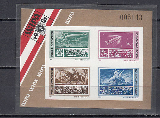 Космос. Авиация. Корабль. Венгрия. 1981. 1 блок б/з. Michel N бл150 (30,0 е).