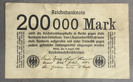 Банкнота 200000 марок 1923 год. Веймарская республика