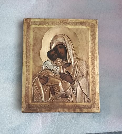 Икона Божией Матери Владимирская, 19 век, оклад серебро 84 пробы с огненным золочением, всё родное! Вживую не оторвать глаз. Замечательный подарок. Люкс! Красота!!!