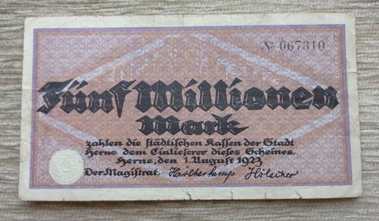 Werty71 Германия 5 миллионов 5000000 марок 1923 Херне 5 000 000 банкнота гроссгельд