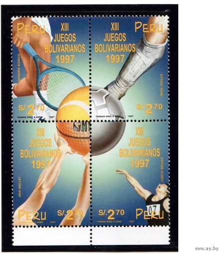 Перу-1997, (Мих.1607-1610)  **  , Спорт, Футбол, Теннис (полная серия)