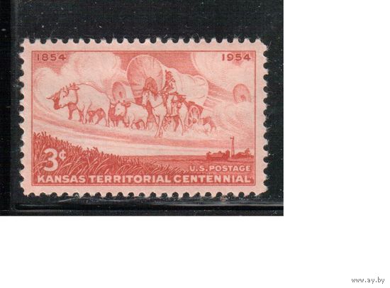 США-1954, (Мих.677), **   , Канзас, Повозка, (одиночка),