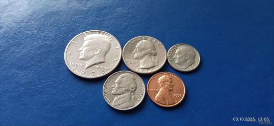Сборка 50,25,10,5 и 1 центы 1973 год  США (Состояние на фото,редкий год)
