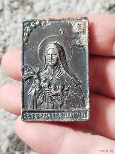 Редкая католическая иконка Терезия Мария,18-19 век,белый металл.с рубля