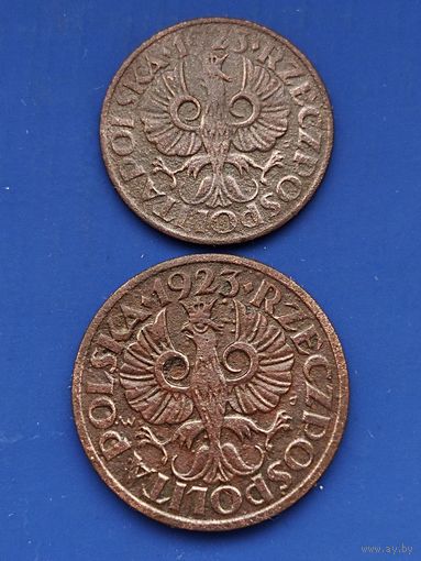 Польша 5 грошей + 2 гроша 1923г.2 монеты одним лотом, без мц.