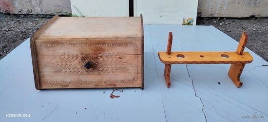 Хлебница с резным орнаментом и подставка для яиц, из СССР, винтаж, дерево