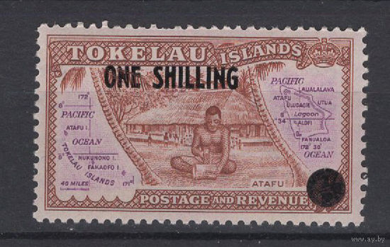 Токелау острова / Tokelau Is 1956** Карта, Хижина, Туземец, надпечатка один шиллинг