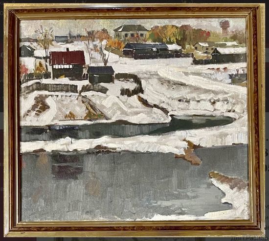 Меренков М.А;1968г;Минск;65/77см;х/масло на ДВП;пересечение ул.Розы Люксембург и пр.Жукова.