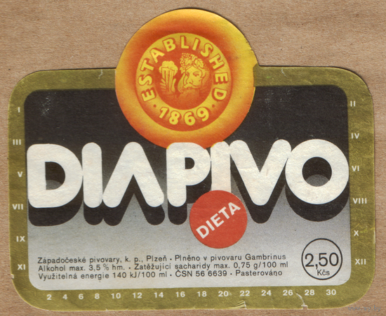 Этикетка пива Diapivo Чехия Е525