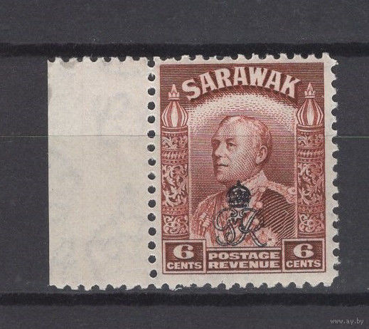 Саравак 1947 ** 6 cents, надпечатка "Королевский Вензель" левое поле