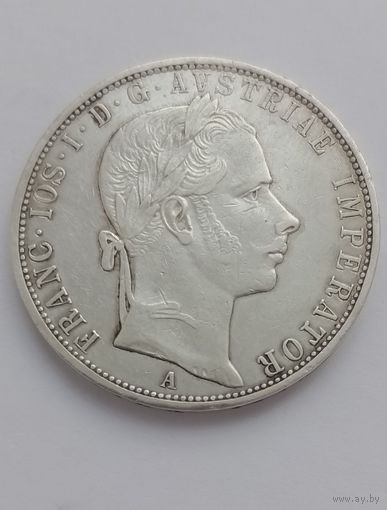 Флорин 1858 год, Австро-Венгрия, серебро.