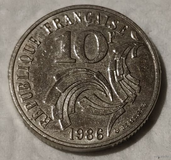Франция 10 франков, 1986 Свобода, Равенство, Братство (14-3-7)