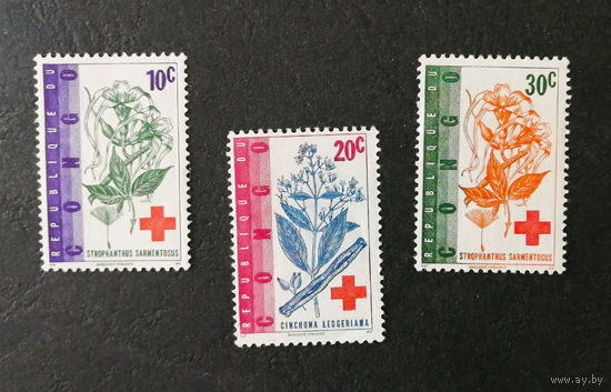Конго 1963  г. 100 летие Красного Креста. Флора. Исторические события, 3 марки. Чистые #0001-Л1P1