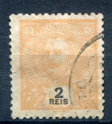 Португальские колонии - Индия - 1903г. - Король Карлуш I, 2 R - 1 марка - гашёная [Mi 208]. #1-Po-17-A-1