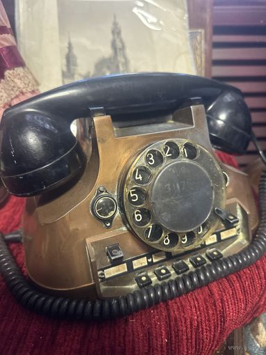 Старинный редкий дисковый телефон, медь, бакелит, Европа, много лотов с рубля