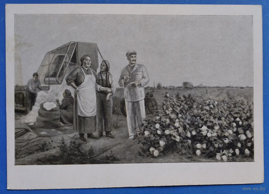 Соснин Г. Утро на хлопковом поле. Соцреализм. 1955 г. Чистая.