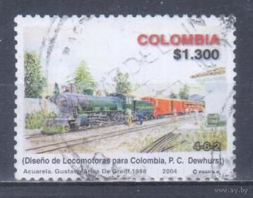 [1655] Колумбия 2004. Железная дорога.Поезда,локомотивы. Гашеная.марка.