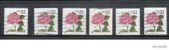 США-1995 (Мих.2571 BA+BD+ВЕ) , гаш. , Стандарт, Цветы, Роза ,(одиночка), 6 зубцовок