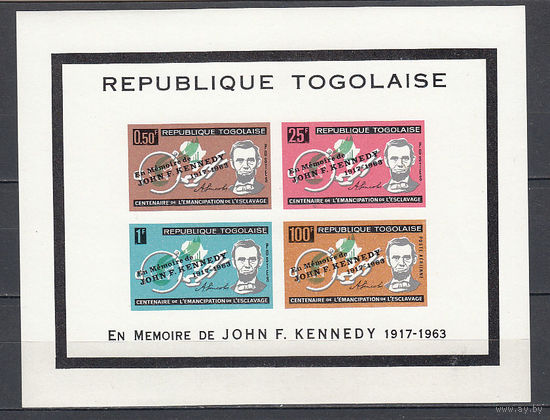 Кеннеди. Того. 1964. 1 блок с надпечаткой. Michel N бл12 (20.0 е)