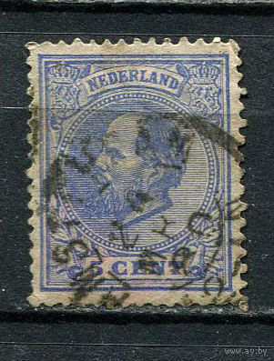 Нидерланды - 1872/1888 - Король Вильгельм III 5С - (есть тонкое место) - [Mi.19F] - 1 марка. Гашеная.  (Лот 14JN)-T4P1