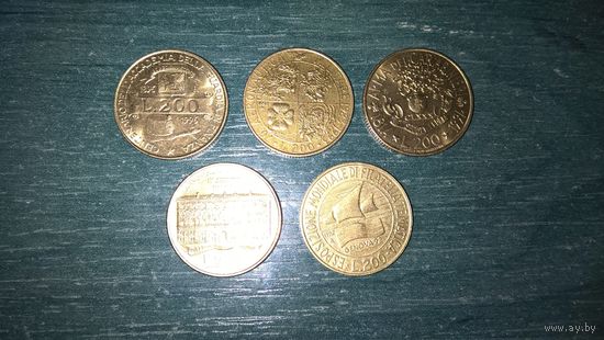 Италия . 200 лир - 1990, 1992, 1993, 1994, 1996 (Юбилейные).