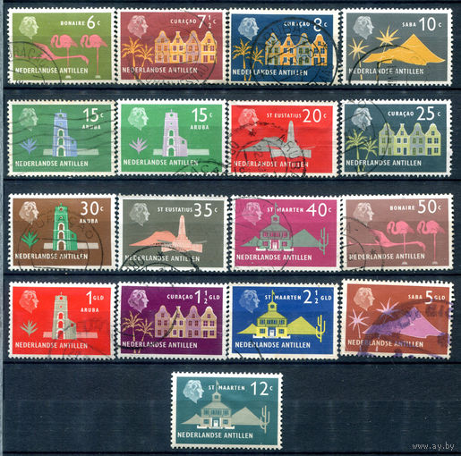 Нидерландские Антильские острова - 1958/59г. - ландшафты, архитектура, с разновидностью 15 с - 17 марок - полная серия, гашёные [Mi 70-85]. #3-WB-97-A-1