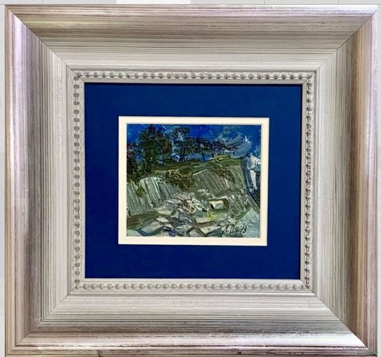 Щемелёв Л.Д "Берег", 1973г. Картон, масло. Размер 12,5х15 см.