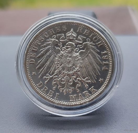 Германия (Анхальт-Дессау), 3 марки 1914 г., KM#30 (Ag900, 25-я годовщина свадьбы Фридриха II и Марии Баденской), AU