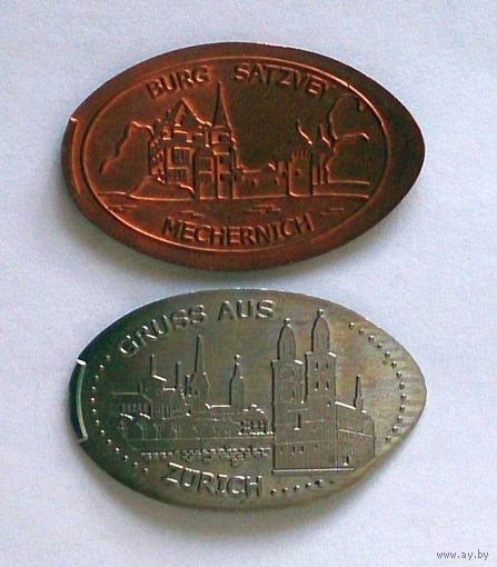 Жетоны сувенирные BURG SATZVEY MECHERNICH Германия и GRUSS AUS ZURICH Швейцария. Одним лотом
