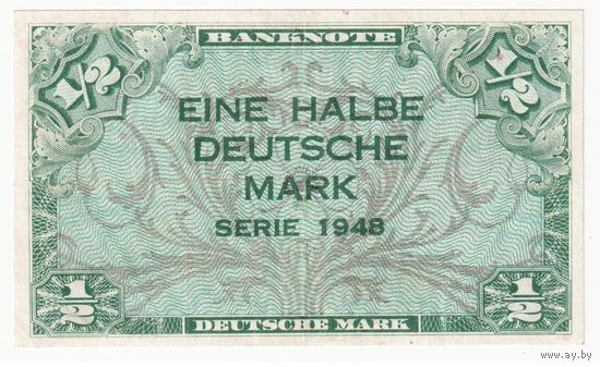 Германия ФРГ 1/2 марки 1948 года. Тип Р-1а. Состояние XF+
