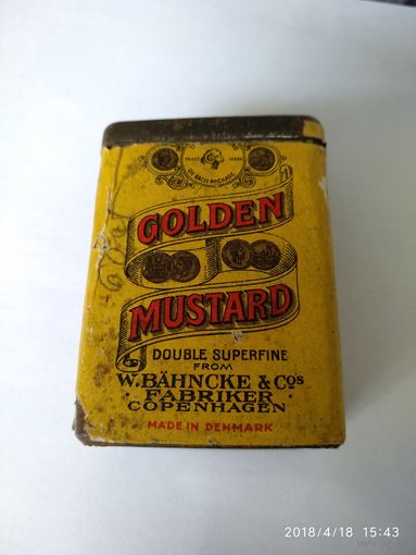 Старинная жестяная коробка от датской горчицы.GOLDEN MUSTARD BAHNCKE's.MADE IN DENMARK.Начало XX-го века.