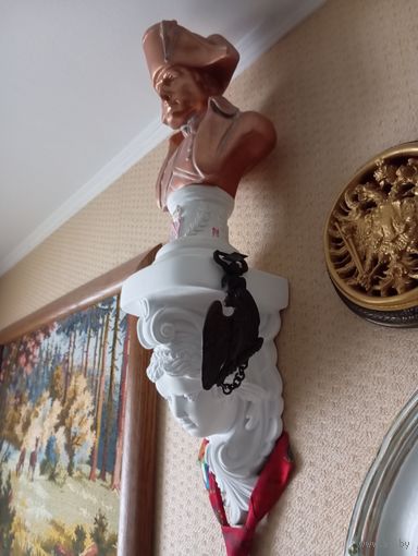 - Бюст Наполеон-Бонапарт I с пьедесталом + Подвес Бронза Гвардии Наполеона I Бонапарта 1804-1915 гг для стакана под флаг и малого барабана