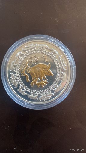 Монета 500 тугриков 2007 год, Монголия Кабан с поросятами, унция серебра