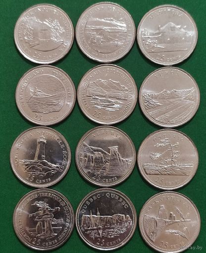 Набор монет Канады 25 центов 1992 год. 125 лет Конфедерации. Независимость. (12шт) UNC