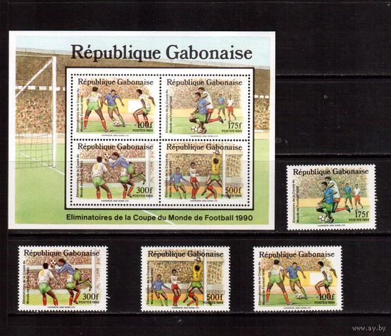 Габон-1989, (Мих.1045-1048,Бл.63)  ** , Спорт, ЧМ по футболу