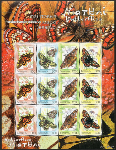 Бабочки фауна Беларусь 2004 год (581-584) лист из 3-х серий **