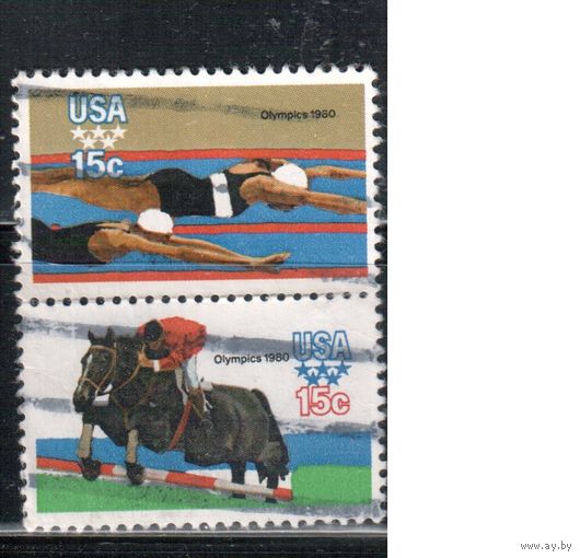США-1979, (Мих.1399,1401) , гаш. , Спорт, ОИ-1980 в Москве ,