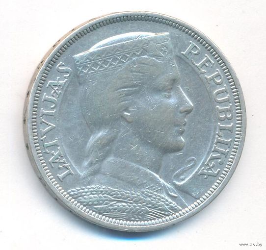 Латвия 5 лат 1929 г. Ag _состояние XF/аUNC