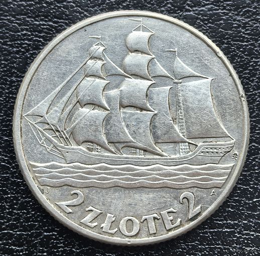2 злотых 1936 кораблик в блеске