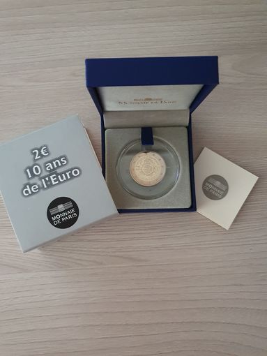 Франция 2 евро 2012 PROOF 10 лет наличному евро в футляре