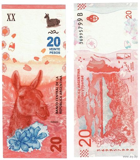 Аргентина 20 песо образца 2017 года UNC p361(1) серия B
