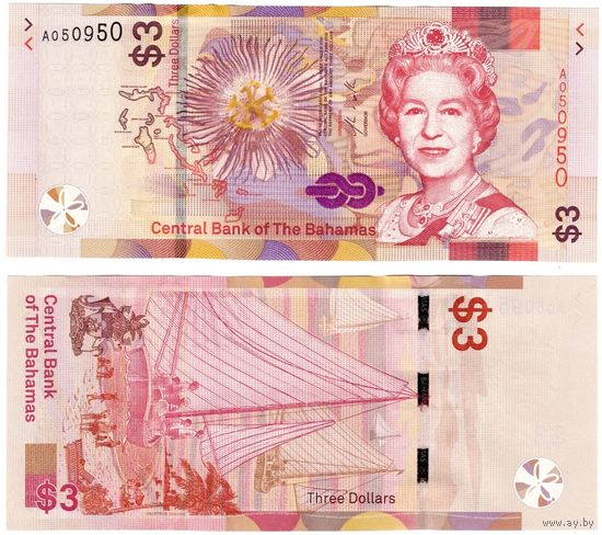 Багамские острова(Багамы) 3 доллара образца 2019 года UNC pw78 серия А